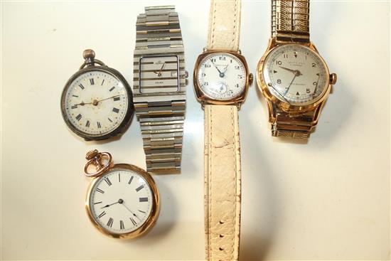 Lanco alarm watch, 9ct watch & 3 others